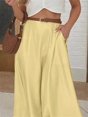 LIZAKOSHT - Satin Yellow Maxi Skirt for Women – High Waist Slim Fit Pocket Design Draped Silky Long Skirt Elegant Summer Outfit