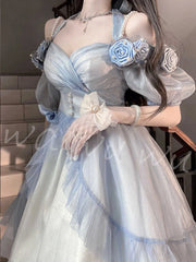 LIZAKOSHT - Elegant Gradient Blue Three-Dimensional Rose Lolita Dress Flower Wedding Birthday