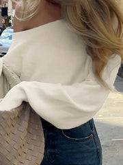 LIZAKOSHT - Brown Off Shoudler Knitte Sweater Vintage Casual Long Sleeve Tops Streetwear Women Pullover Y2k Jersey Autumn Clothes