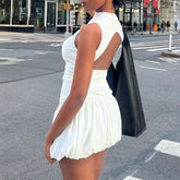 LIZAKOSHT  -  Bubble Dress Women Summer Solid Color Round Neck Sleeveless Ribbed Mini Dress y2k Clothes Going Out Party Dresses