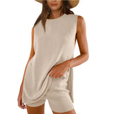 LIZAKOSHT - Women's Fashion Casual Knitted Sleeveless Shorts and Woolen Clothes Set