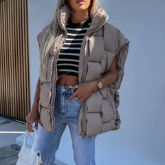 LIZAKOSHT - Fashion High Street Commuting Cotton Coat Winter Fluffy Warm Vest Down Jacket Lady Casual Stand Collar Sleeveless Zipper Outwear