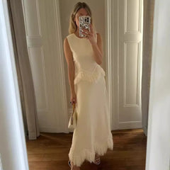 LIZAKOSHT  -  New Russian Explosive Autumn Winter New Evening Banquet Party Elegant Tassel Lace Splicing Set