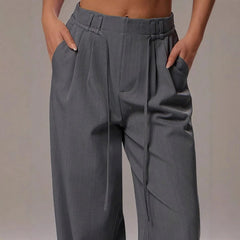 LIZAKOSHT - Wide Leg Pants for Women Spring European American Style Office Wear Casual Trousers with Draping Effect