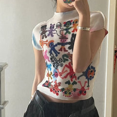 LIZAKOSHT - Y2k Graphic Print T-shirt Short Sleeve Tees Cropped Top Clothes korean Fashion Women's Vintage Streetwear T shirt Summer 2024
