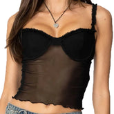 LIZAKOSHT - Women Leopard Print Lace Bow Edge Sexy Transparent Camisole Vest Retro Street Fashion Casual Top Daily Commuting Summer Vacation