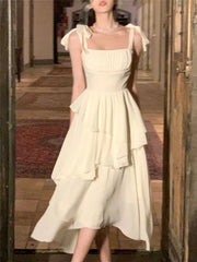 LIZAKOSHT - Elegant Fashion Sleeveless Midi Dresses for Women Summer Sexy Evening Party Chiffon Patchwork Spaghetti Strap Female Clothing