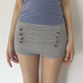 LIZAKOSHT - Korean Vintage Heavy Buttons Appliques Design Shorts Skirt Y2k Aesthetic All Match Preppy Style Casual Skirt Spice Girl Bottom