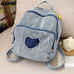 LIZAKOSHT - New Patchwork Cute Heart Diamond Back Pack Vintage Preppy Women All Match Backpacks Korean Sweet Y2k Aesthetic Casual Schoolbags