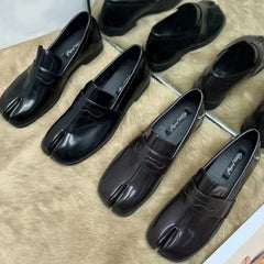 LIZAKOSHT - New Mary Jane Women Flat Split Toe Shoes, Microfiber Leather Comfortable Slip-on Sandals, Woman Soft Soled Loafers Shoes