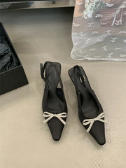 LIZAKOSHT  -  Open Heel Shoes Heels Sandals Ladies Slingback Crystal Beige Closed Small African Summer Retro Spring Latest Bow High Scand