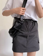 LIZAKOSHT - Women Elastic Adjust Drawstring Rope Ruched High Waist Skirts Y2K Pockets on Side Cargo Mini Safari Skirt American Retro