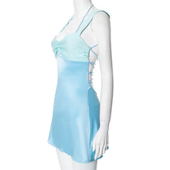 LIZAKOSHT  -  Summer Lace Up Halter Beach Vacation Mini Dress Outfits Women Bandage Backless Sleeveless Y2K Streetwear A Line Dresses Vestido