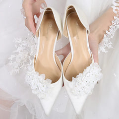 LIZAKOSHT Pearl heeled women's shoes white wedding wedding shoes bride shoes low-heeled single-shoe fairy shoes custom large 33-43size