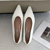 LIZAKOSHT - Vintage Woven Designer Flats Women Sexy Pointed Toe Shallow Mouth Mary Janes Comfortable Low Heel Office Brand Shoes for Ladies