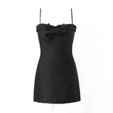 LIZAKOSHT - Ladies Daughter Wind Suspender Skirt Female French Bow Satin High Waist Short A-line Skirt Dress