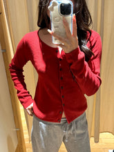 LIZAKOSHT - Eyelet Red Woman's Sweater Cardigan O-neck Single Breasted Slim Knitwear Female Casual Simple Solid All-match Cotton Crop Top