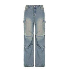 LIZAKOSHT  -  Cargo Pants Multiple Pockets Low Waist Baggy Wide Leg Women Casual Oversized Straight Jeans Streetwear Trousers