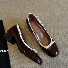 LIZAKOSHT  -  Shallow Mouth Low Heels PU Rubber Slides Hoof Low Heels Shallow Mouth Rubber PU Slides