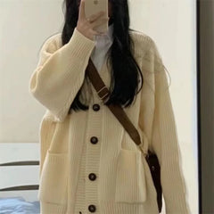LIZAKOSHT - Japanese Fashion College Loose V-neck Cardigan 2026 New Sweater Female Outer Wear Sweater Coat School Uniform Women's Clothing