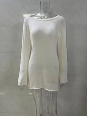 LIZAKOSHT - Spring New Seaside Vacation Sexy Simple Knitted Perspective Hoodie Dress