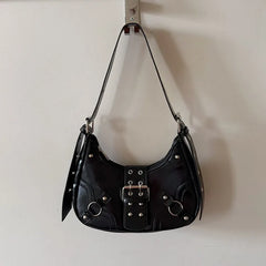 LIZAKOSHT - Fashion Rivets Women Armpit bag PU leather Female Shoulder messenger Bag ladies Hand bag Sac A Main black handbag bolsa totes
