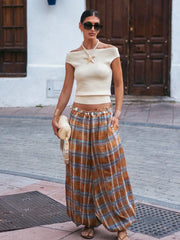 LIZAKOSHT - Women Autumn New Ramie Bloomers Plaid Printed Loose Pants Female Fashion Versatile Drawstring Streetwear Casual Trousers