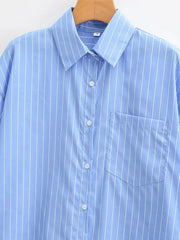 LIZAKOSHT - Fashion Blouse Women Blogger Boyfriend Loose Shirt Blue Striped Casual