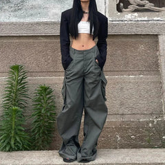 LIZAKOSHT - New Fall High Street Work Pants Retro Casual Pants European and American High-waisted Loose Thin Wide-legged Pants Pants Women