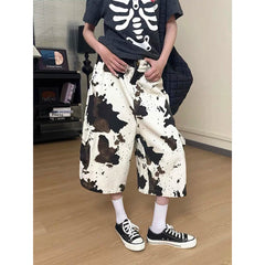 LIZAKOSHT - Summer Women American Retro Punk Apricot Cargo Denim Shorts Y2K 2000s Japanese Harajuku Jorts Jeans Calf-Length Pants