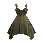 LIZAKOSHT - Dresses for Women Lace Mixed Media O Ring Lace Up Empire Waist A-Line Dress Asymmetric Summer Vest Dress Vestidos Para Mujer
