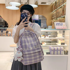 LIZAKOSHT - Fashion New Lady Lattice Travel School Bag Female Plaid Cute College Backpack Trendy Women Bag Girl Cool Kawaii Laptop Backpack