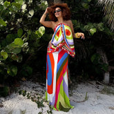 LIZAKOSHT - Irregular Printed Strapless Women's Vest Skirts 2 Piece Set Backless Sexy Halter Suspender Hot Girls Style Beach Vacation Suits