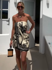 LIZAKOSHT  -  Detachable Halter Strapless Dress Drooping Floral Baggy Fashion Backless Vacation Beach Women's Suspender Print Short Dresses