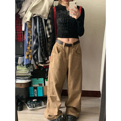 LIZAKOSHT  -  Y2K 2000S Cargo Jeans Women Vintage Oversized Denim Wide Leg Pants Japanese Harajuku High Waist Baggy Straight Trousers