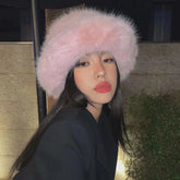 Lizakosht Luxury Faux Mink Fur Bucket Hat for Women Ins Winter Fluffy Plush Warm Fisherman Hat for High Quality Warm Thicken Beanies Hat