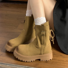 LIZAKOSHT - Rock Shoes Woman White Mid-Calf Boots Boots-Women Low Lolita Ladies Autumn Retro Boots Women New 2024 Female Shoes Mid-Ca