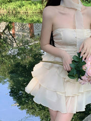 LIZAKOSHT - Ruffles Shor Dresses Sexy Straples New Simple Flower Vestido De New