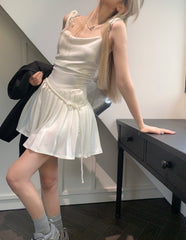 LIZAKOSHT - White Lace-up Dress Women Sleeveless France Sweet Party Midi Dress Female Korean Style Casual Dress Summer Y2K