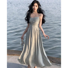 LIZAKOSHT  -  Vintage Spaghetti Strap Dress  Korean Elegant One Piece Dress Summer Fashion Evening Party Club Sleeveless Y2k Midi Dress White