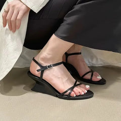LIZAKOSHT - Summer Design Hollow Out Wedges Sandals Women Street Style Ankle Buckle Strap Banquet Dress Female Shoes Женская Обувь