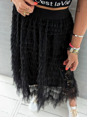 LIZAKOSHT - Elastic Waist Fashion Patchwork Maxi Skirts, Women Spring Summer Loungewear Simple Skirts, All Match Loose Sweet Ladies Skirts