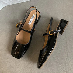 LIZAKOSHT - Women Square Toe Sandals Dress Elegant Slippers 2024 Summer Fashion High Heels Shoes Trend Outdoor Chunky Pumps Female Slides