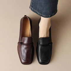LIZAKOSHT - Women's Shoes French Style Square Head Mid Heel Classic Loafers Women Square Toe Pumps Slip-on Retro Lady Casual Cozy Shoes