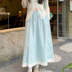 LIZAKOSHT - Fresh and Fashionable Lace Lace Splicing Half Skirt Summer New Versatile Loose High Waist Long Skirt