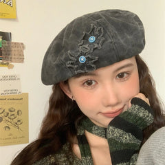 Lizakosht Japanese Retro Flower Patch Beret Spring and Summer Travel Sunscreen Versatile Model Thin Cute Painter Caps Woman's Berets