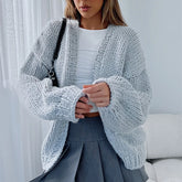 LIZAKOSHT - Womens Oversized Cardigan Sweaters Cable Knit Lantern Long Sleeve Open Front Cardigans Y2k Aesthetic Coat Outwear