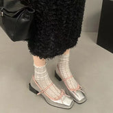 LIZAKOSHT - New Sweet Bow Mid Heel Women's Shoes Square Head Shallow Mouth Single Shoes Ladies Fashion High Heel Female Shoes