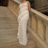 LIZAKOSHT - Design Sense Women's Popular Suspender Ruffle Dress, Backless Lace Sexy Hip Long Skirt