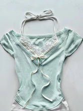 LIZAKOSHT - Y2k Aesthetic Fake Two Pieces Halter Bandage T-shirts Summer Women Lace Patchwork Crop Tees Streetwear Grunge Bow Bodycon Tops
